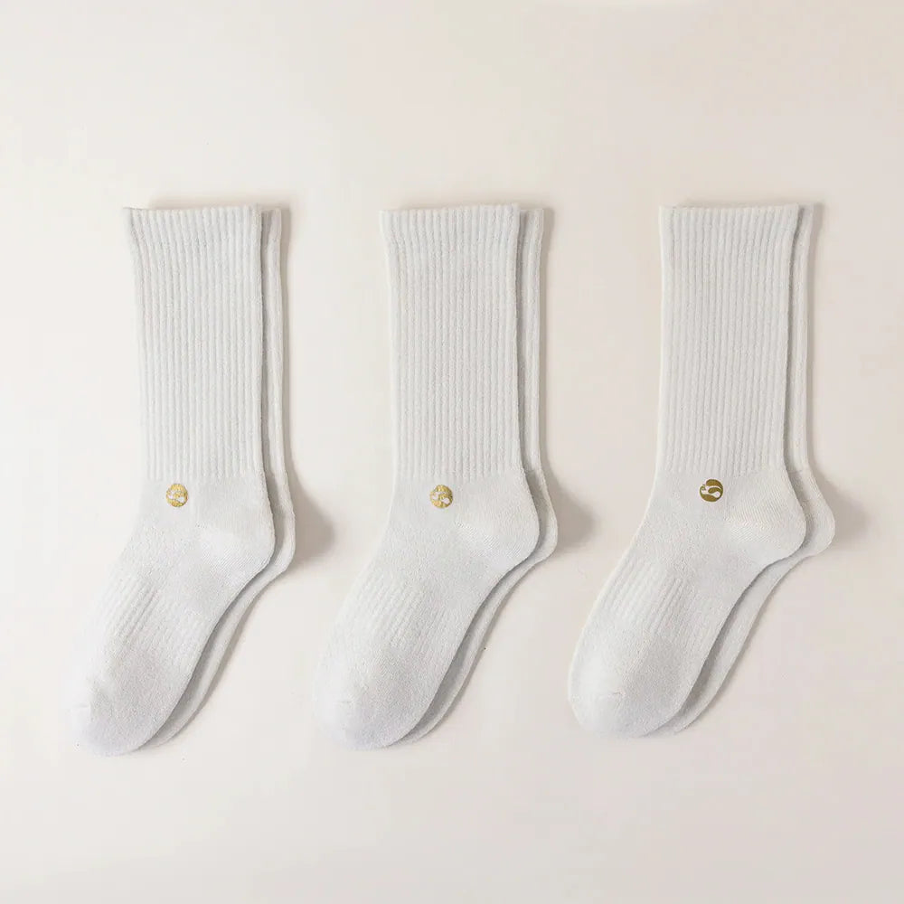 HYACINTH HYALINE Man Socks Pure Color Set , SeaShell White, 3 Pairs, Medium Crew image 0