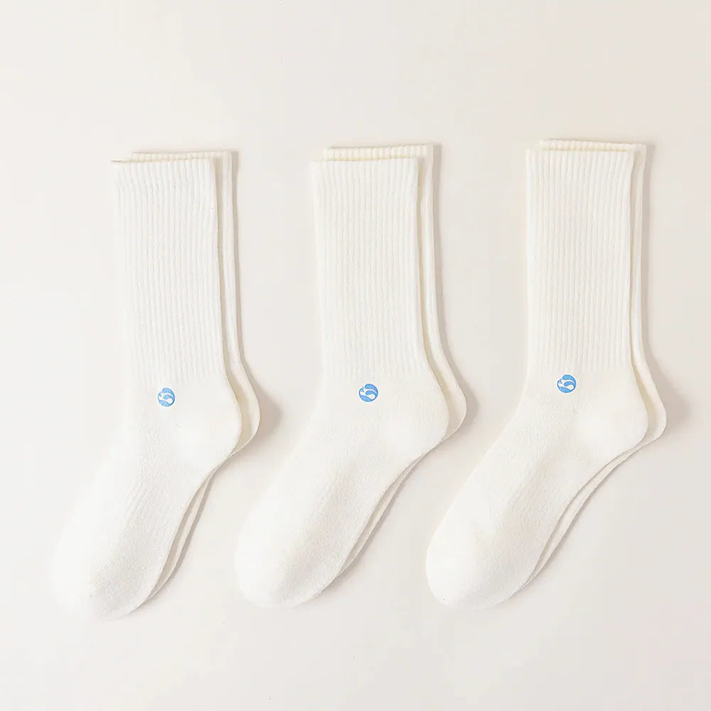 HYACINTH HYALINE Woman Socks Pure Color Set , Cream White, 3 Pairs, Medium Crew image 0