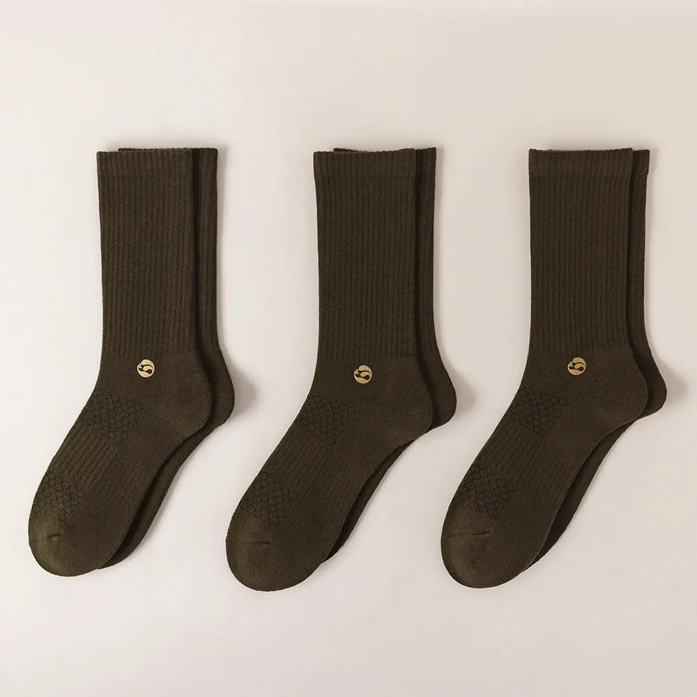 HYACINTH HYALINE Man Socks Pure Color Set , Charcoal Green, 3 Pairs, Large Crew image 0