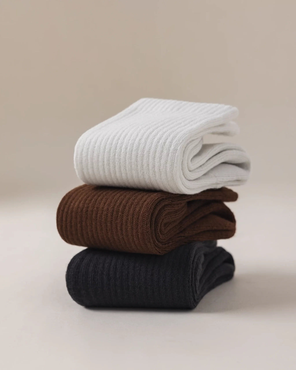 HYACINTH HYALINE Man Socks Mixed Color Set, SeaShell White, Nutmeg Brown, Gravel Black, 3 Pairs, Medium Crew image 3