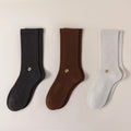HYACINTH HYALINE Man Socks Mixed Color Set, SeaShell White, Nutmeg Brown, Gravel Black, 3 Pairs, Large Crew image 0
