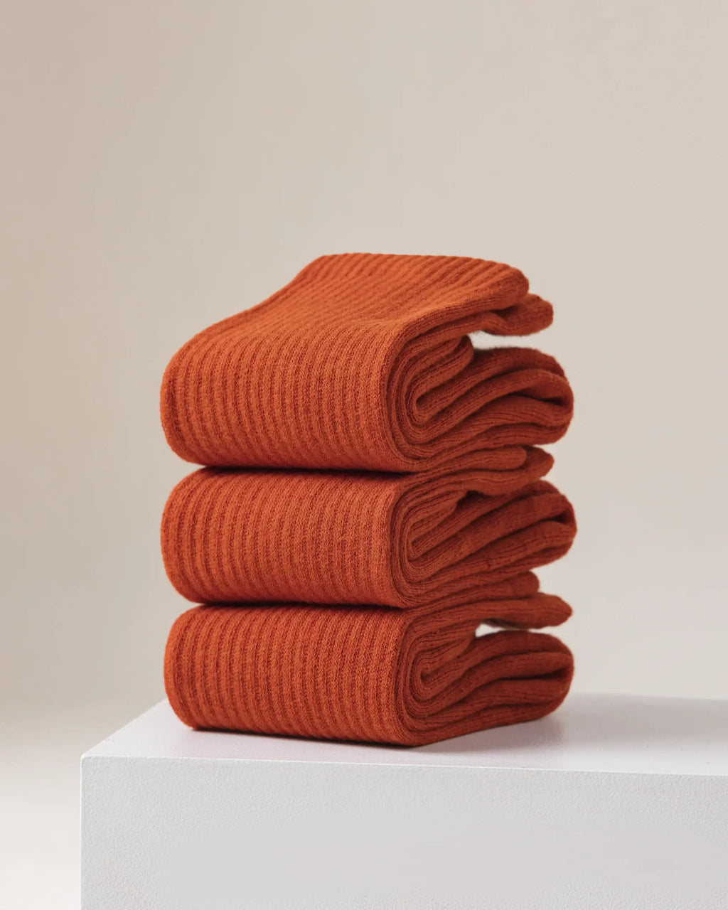 HYACINTH HYALINE Woman Socks Pure Color Set , Orange Red, 3 Pairs, Medium Crew image 2
