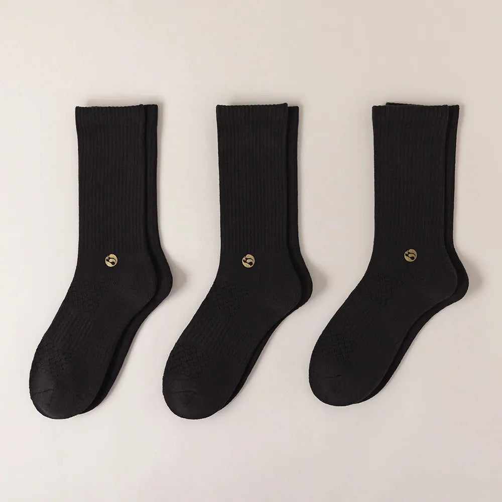 HYACINTH HYALINE Man Socks Pure Color Set , Gravel Black , 3 Pairs, Large Crew image 0