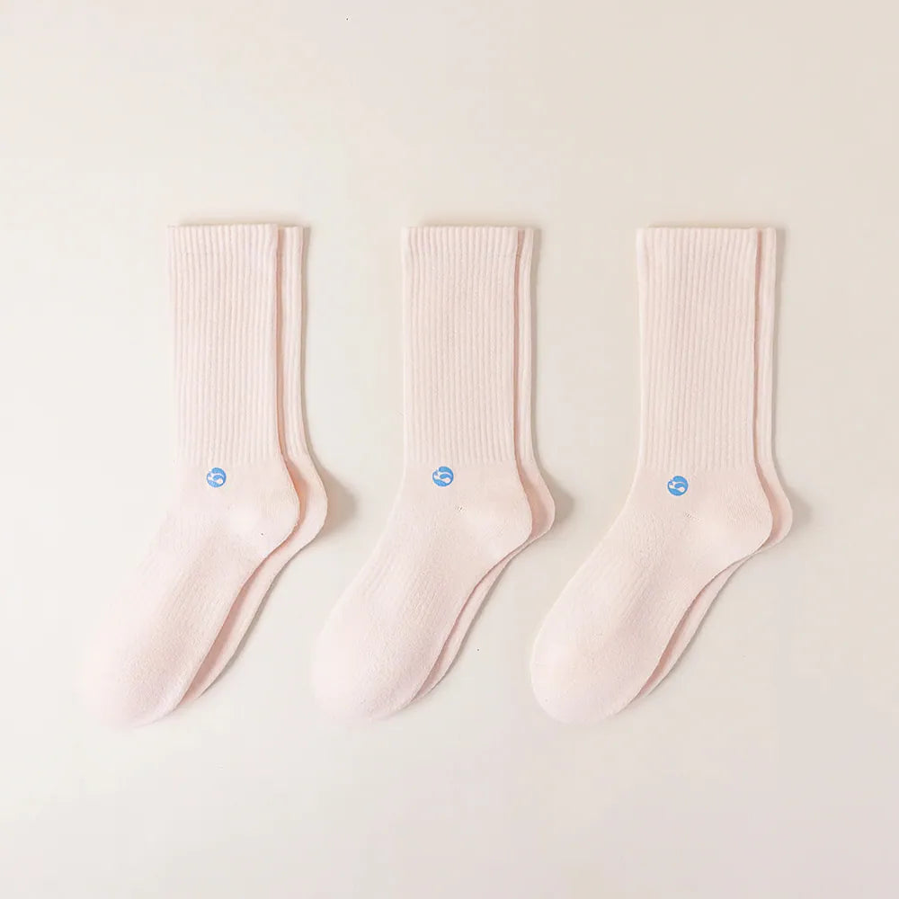 HYACINTH HYALINE Woman Socks Pure Color Set , Pinky , 3 Pairs, Medium Crew image 0