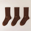 HYACINTH HYALINE Man Socks Pure Color Set , Nutmeg Brown , 3 Pairs, Medium Crew image 0