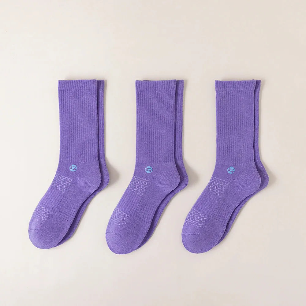 HYACINTH HYALINE Woman Socks Pure Color Set , Balboa Purple, 3 Pairs, Large Crew image 0