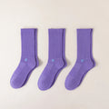 HYACINTH HYALINE Woman Socks Pure Color Set , Balboa Purple, 3 Pairs, Large Crew image 0