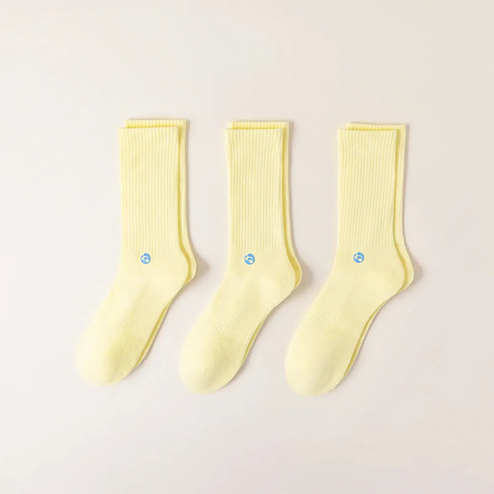HYACINTH HYALINE Woman Socks Pure Color Set , Moonglow Yellow, 3 Pairs, Medium Crew image 0