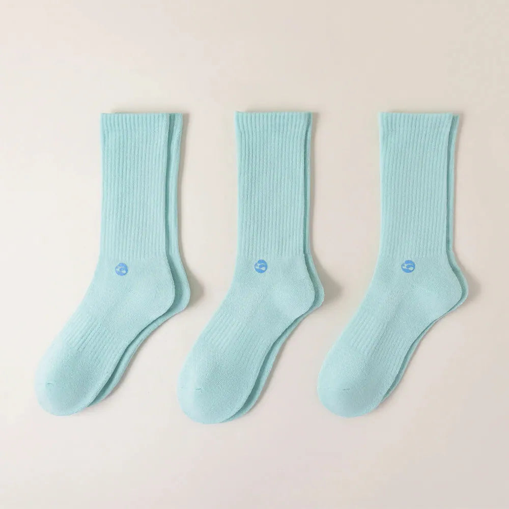 HYACINTH HYALINE Woman Socks Pure Color Set , Edgewater Green, 3 Pairs, Large Crew image 0