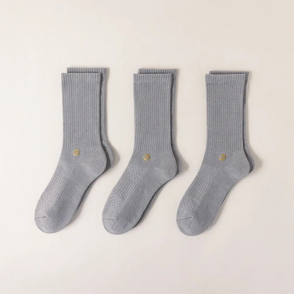 HYACINTH HYALINE Man Socks Pure Color Set , Mist Gray, 3 Pairs, Medium Crew image 0