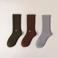 HYACINTH HYALINE Man Socks Mixed Color Set, Mist Gray, Nutmeg Brown, Charcoal Green, 3 Pairs, Large Crew image 0