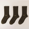 HYACINTH HYALINE Man Socks Pure Color Set , Charcoal Green, 3 Pairs, Medium Crew image 0
